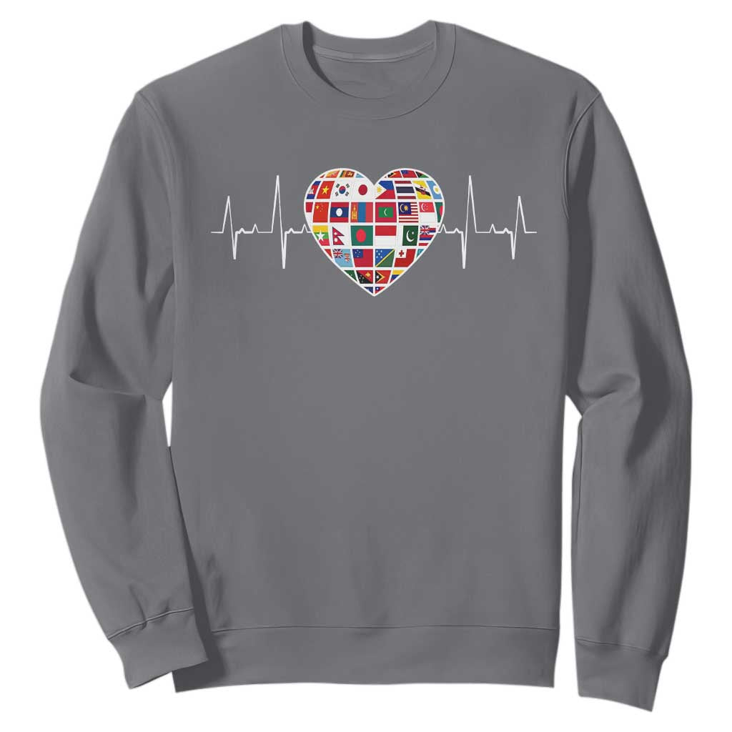 AAPI Heritage Month Heartbeat Heart Asian American and Pacific Islander Countries Flag Sweatshirt TS11 Charcoal Print Your Wear