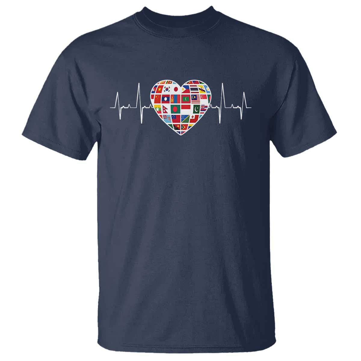 AAPI Heritage Month Heartbeat Heart Asian American and Pacific Islander Countries Flag T Shirt TS11 Navy Print Your Wear