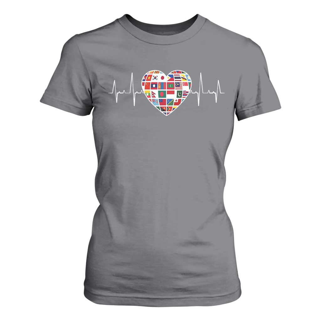 AAPI Heritage Month Heartbeat Heart Asian American and Pacific Islander Countries Flag T Shirt For Women TS11 Charcoal Print Your Wear