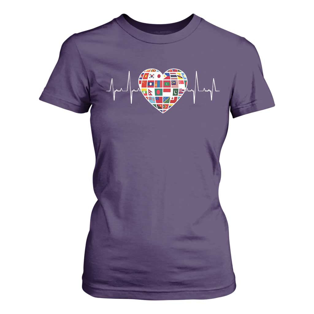 AAPI Heritage Month Heartbeat Heart Asian American and Pacific Islander Countries Flag T Shirt For Women TS11 Purple Print Your Wear