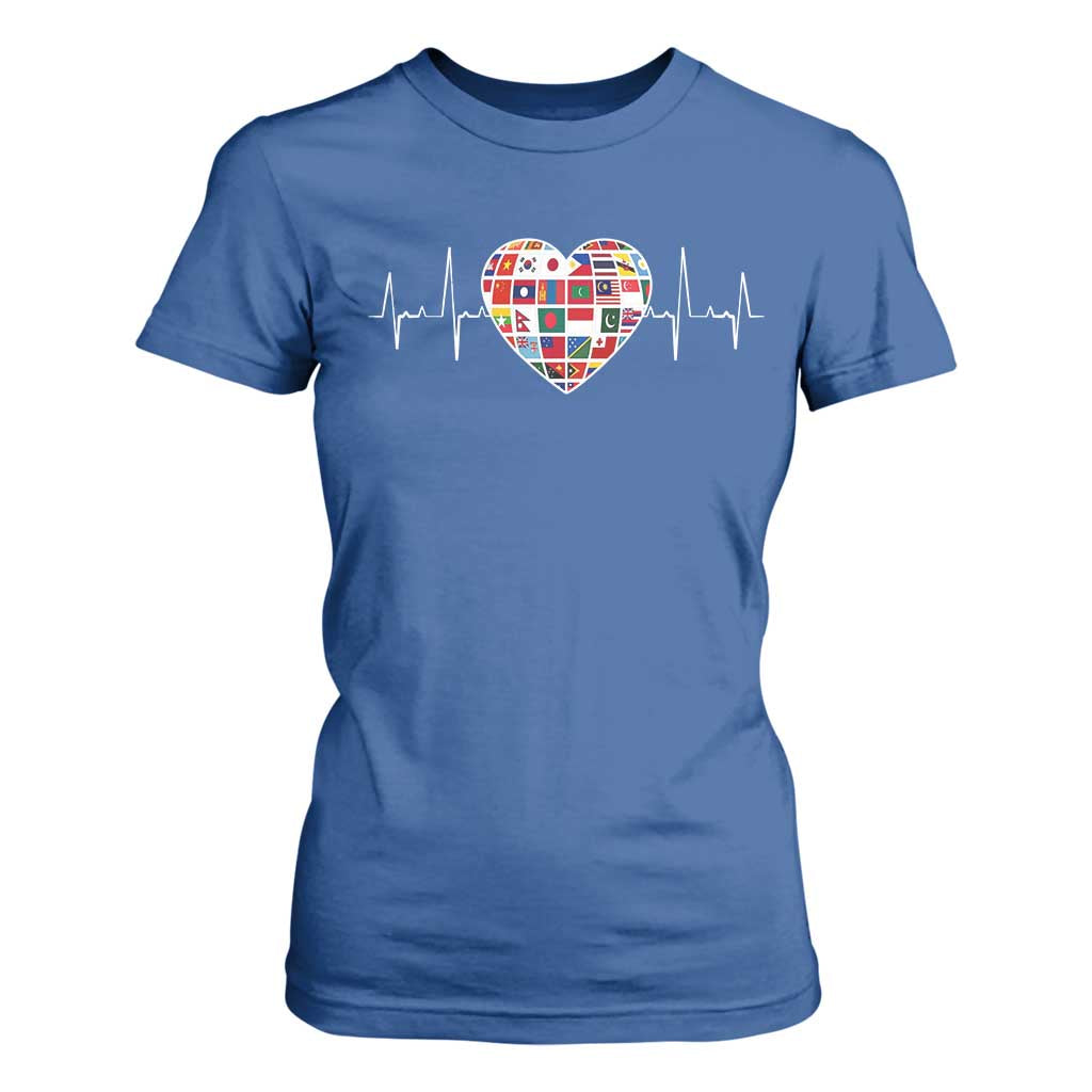 AAPI Heritage Month Heartbeat Heart Asian American and Pacific Islander Countries Flag T Shirt For Women TS11 Royal Blue Print Your Wear