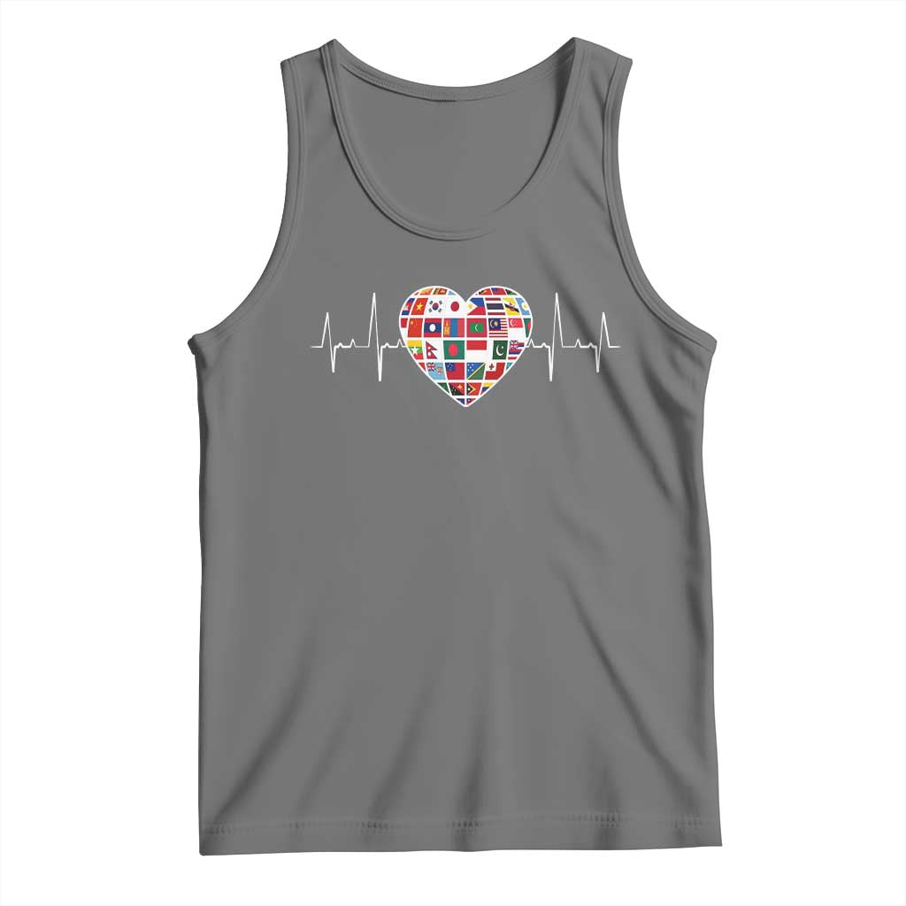 AAPI Heritage Month Heartbeat Heart Asian American and Pacific Islander Countries Flag Tank Top TS11 Black Heather Print Your Wear