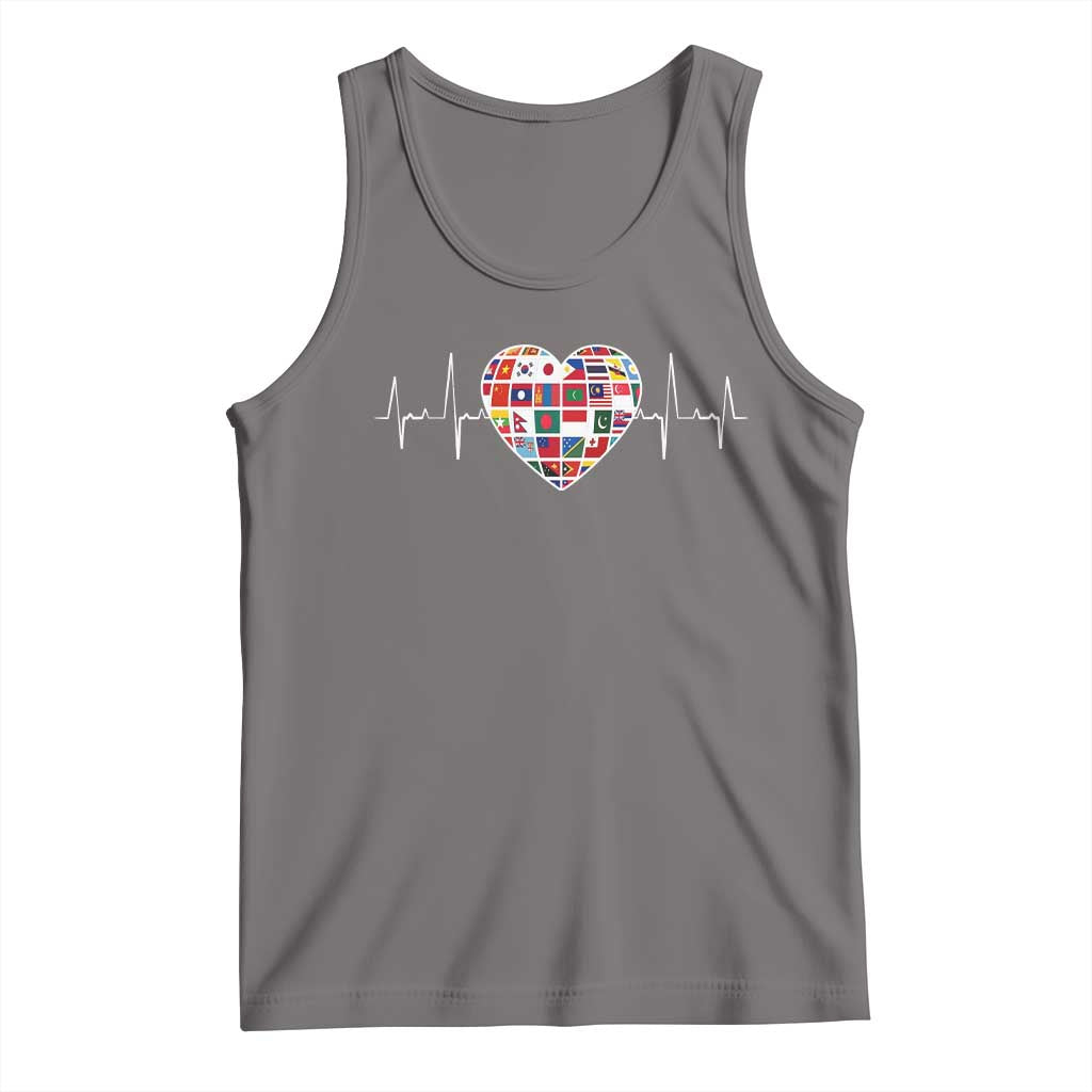 AAPI Heritage Month Heartbeat Heart Asian American and Pacific Islander Countries Flag Tank Top TS11 Deep Heather Print Your Wear