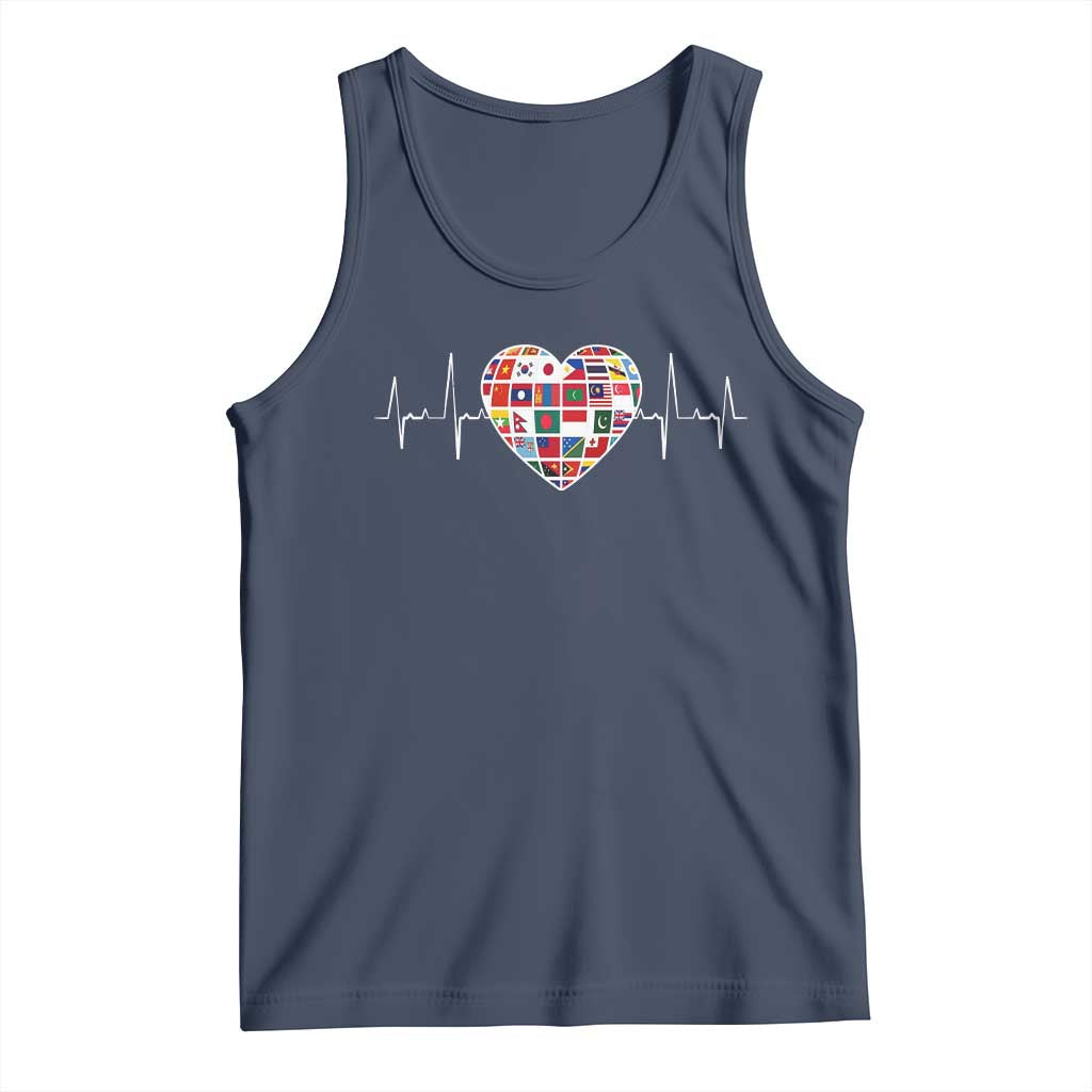 AAPI Heritage Month Heartbeat Heart Asian American and Pacific Islander Countries Flag Tank Top TS11 Navy Print Your Wear