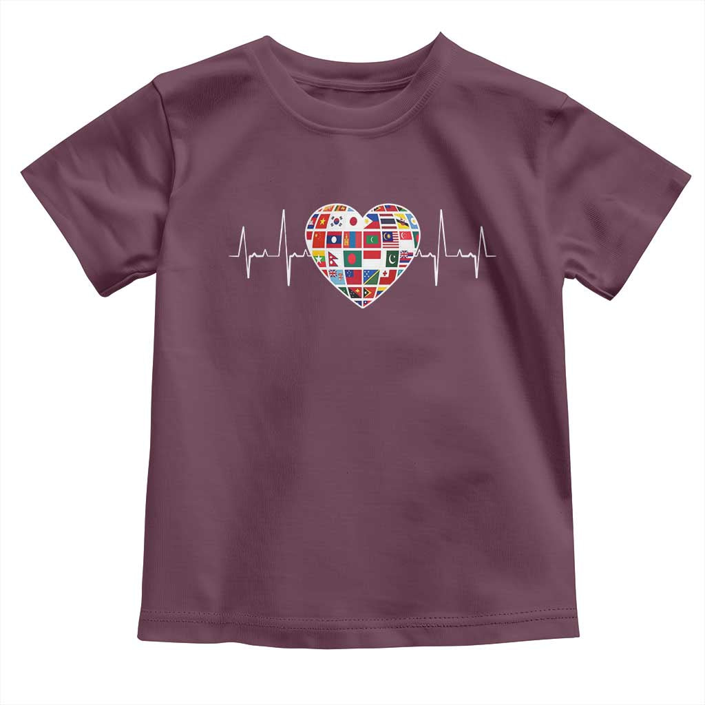 AAPI Heritage Month Heartbeat Heart Asian American and Pacific Islander Countries Flag Toddler T Shirt TS11 Maroon Print Your Wear
