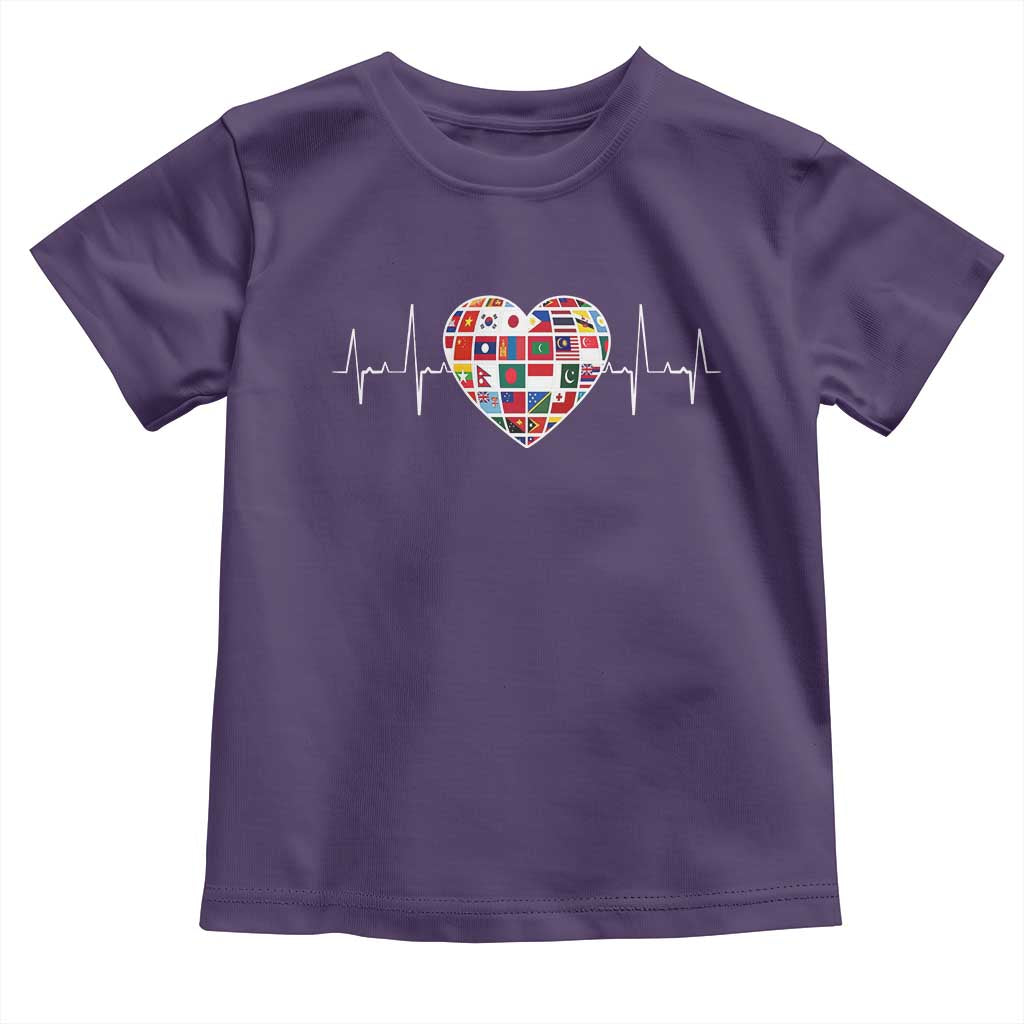 AAPI Heritage Month Heartbeat Heart Asian American and Pacific Islander Countries Flag Toddler T Shirt TS11 Purple Print Your Wear