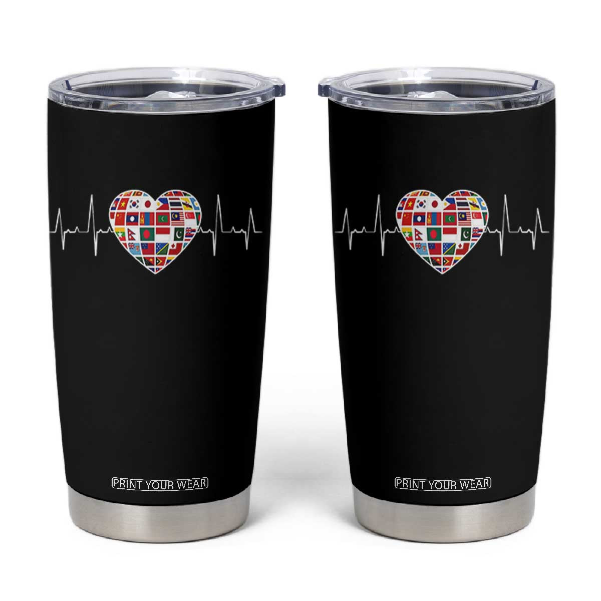 AAPI Heritage Month Heartbeat Heart Asian American and Pacific Islander Countries Flag Tumbler Cup TS11 Black Print Your Wear