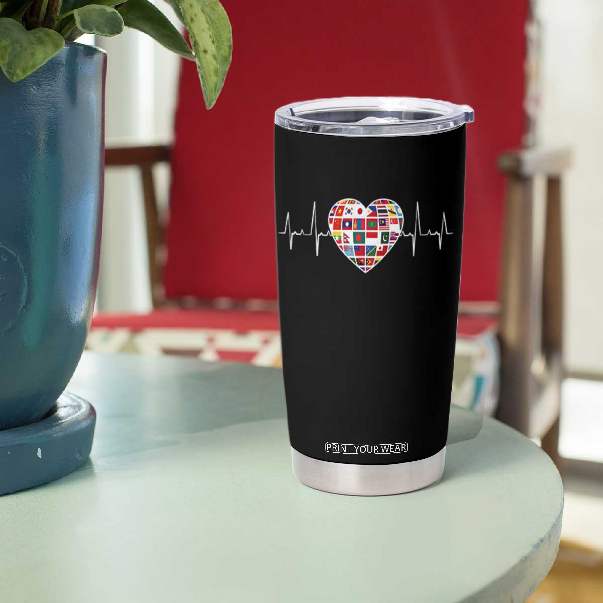 AAPI Heritage Month Heartbeat Heart Asian American and Pacific Islander Countries Flag Tumbler Cup TS11 Print Your Wear