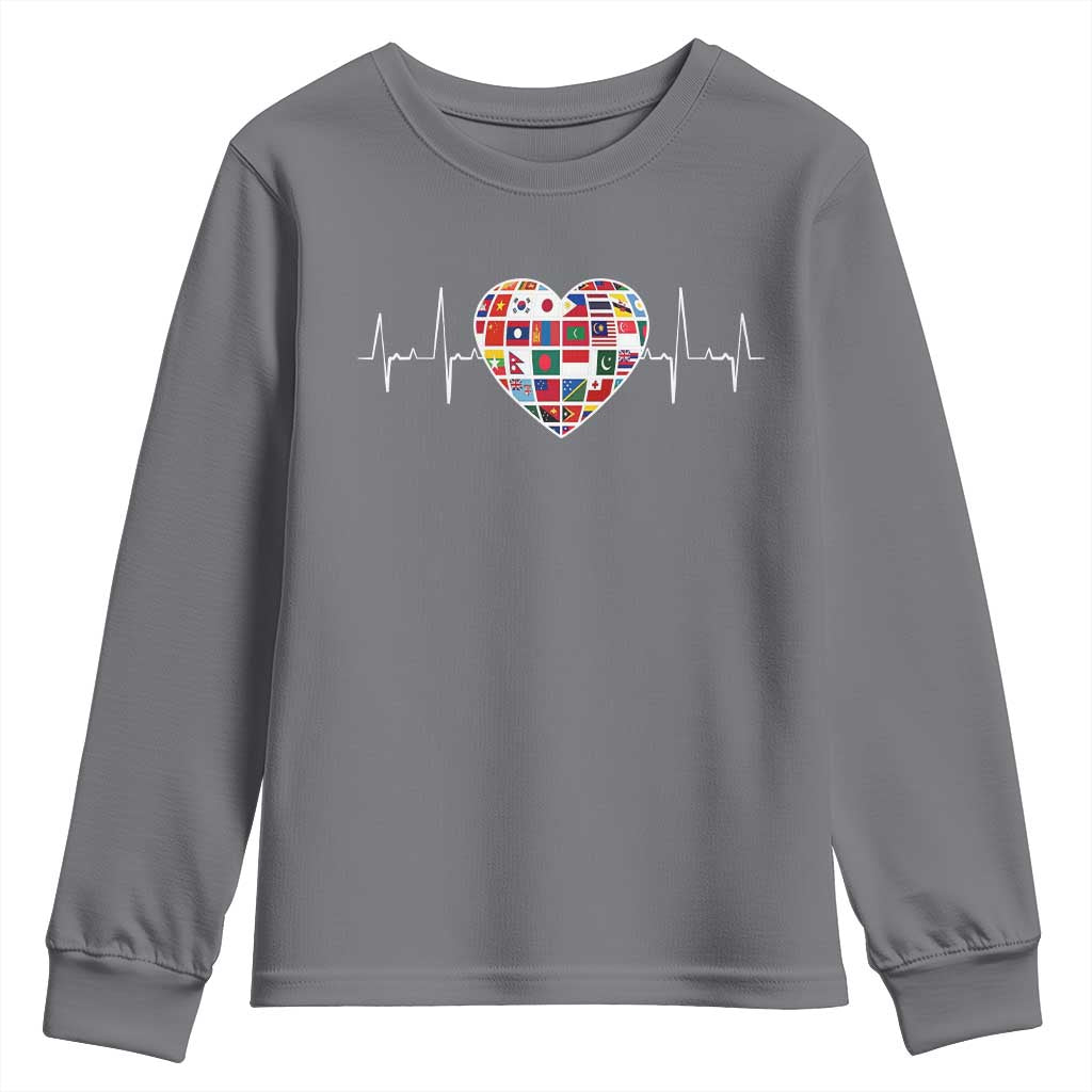 AAPI Heritage Month Heartbeat Heart Asian American and Pacific Islander Countries Flag Youth Sweatshirt TS11 Charcoal Print Your Wear