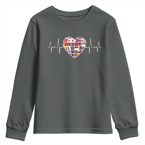 AAPI Heritage Month Heartbeat Heart Asian American and Pacific Islander Countries Flag Youth Sweatshirt TS11 Dark Heather Print Your Wear