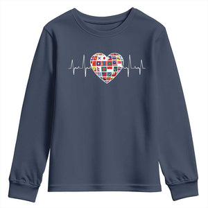 AAPI Heritage Month Heartbeat Heart Asian American and Pacific Islander Countries Flag Youth Sweatshirt TS11 Navy Print Your Wear