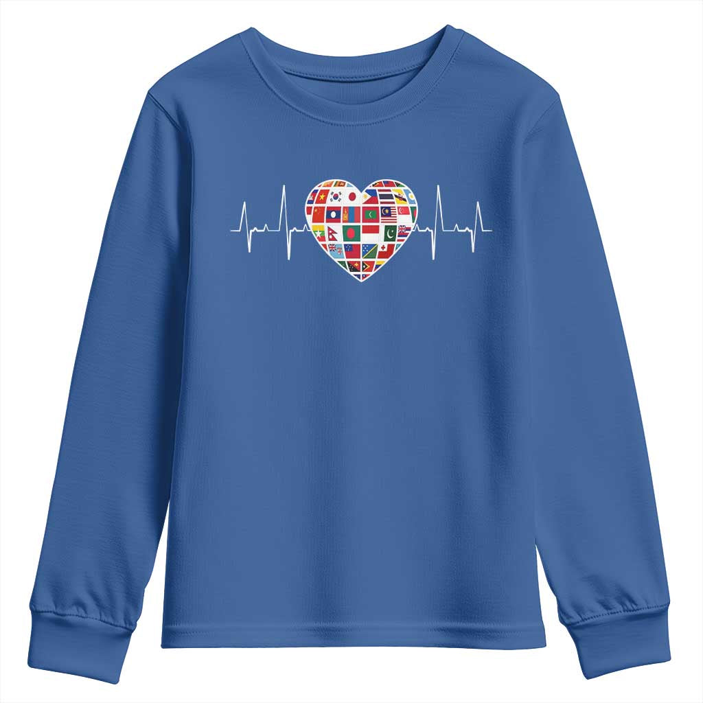 AAPI Heritage Month Heartbeat Heart Asian American and Pacific Islander Countries Flag Youth Sweatshirt TS11 Royal Blue Print Your Wear