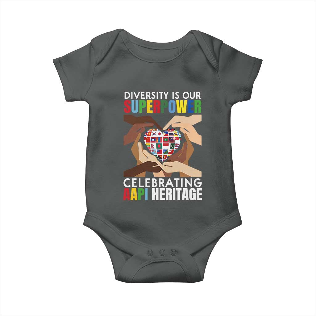 AAPI Heritage Month Baby Onesie Diversity Is Our Superpower Asian American and Pacific Islander Countries TS11 Dark Heather Print Your Wear