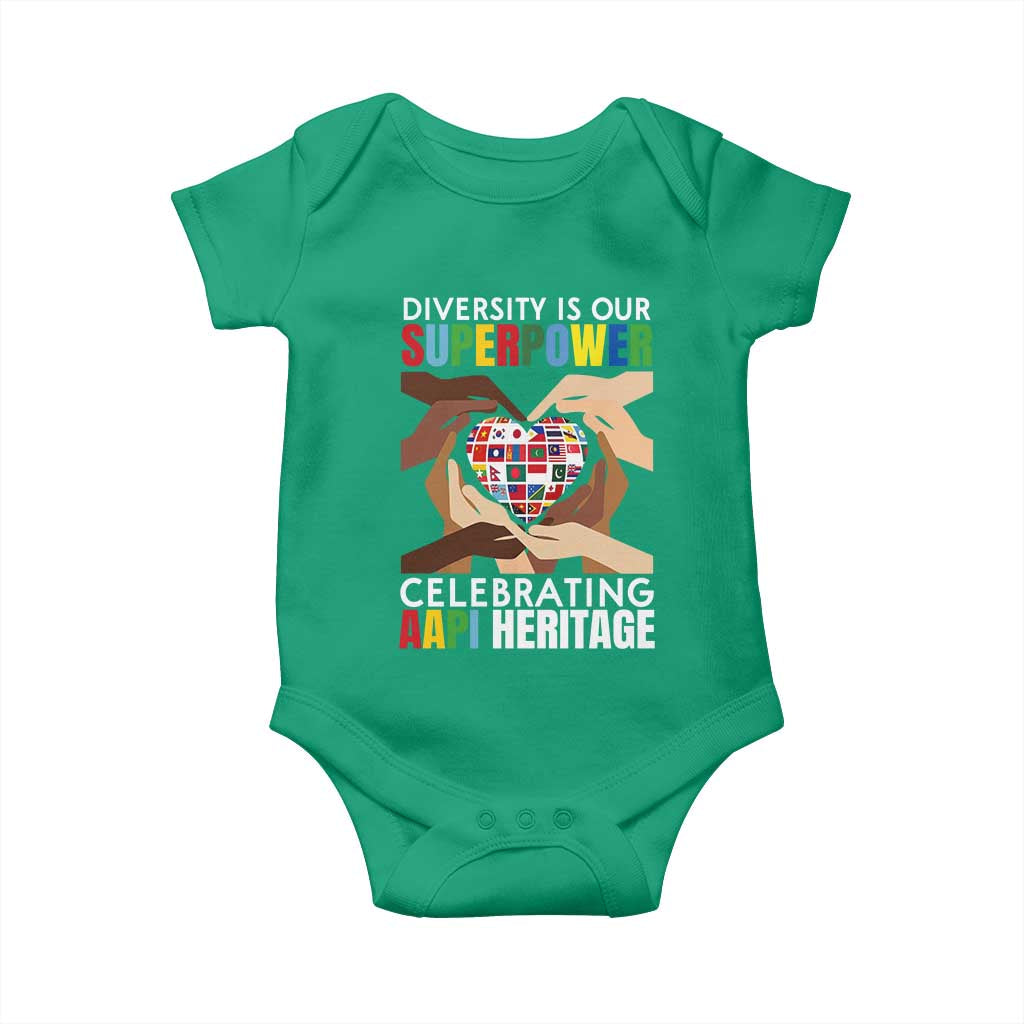 AAPI Heritage Month Baby Onesie Diversity Is Our Superpower Asian American and Pacific Islander Countries TS11 Irish Green Print Your Wear