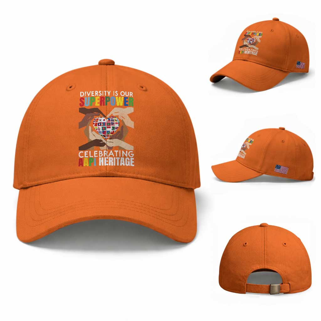 AAPI Heritage Month Baseball Cap Diversity Is Our Superpower Asian American and Pacific Islander Countries TS11 Baseball Cap Universal Fit Orange Print Your Wear