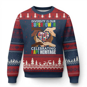 AAPI Heritage Month Ugly Christmas Sweater Diversity Is Our Superpower Asian American and Pacific Islander Countries TS11 Navy Red Print Your Wear