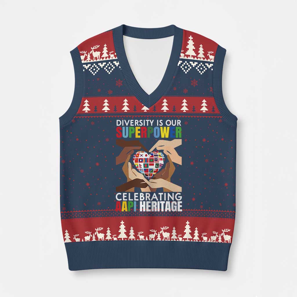AAPI Heritage Month V-Neck Knit Sweater Vest Diversity Is Our Superpower Asian American and Pacific Islander Countries TS11 Navy Red Print Your Wear