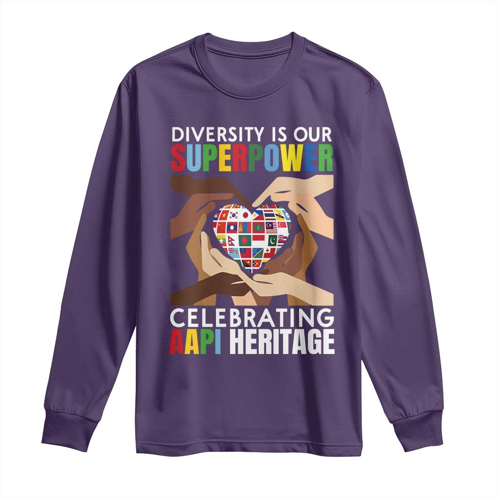 AAPI Heritage Month Long Sleeve Shirt Diversity Is Our Superpower Asian American and Pacific Islander Countries TS11 Purple Print Your Wear