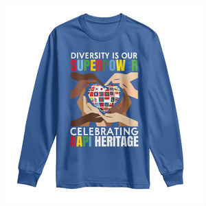 AAPI Heritage Month Long Sleeve Shirt Diversity Is Our Superpower Asian American and Pacific Islander Countries TS11 Royal Blue Print Your Wear