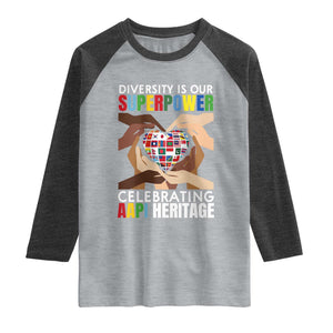 AAPI Heritage Month Raglan Shirt Diversity Is Our Superpower Asian American and Pacific Islander Countries TS11 Heather Gray Heather Charcoal Print Your Wear