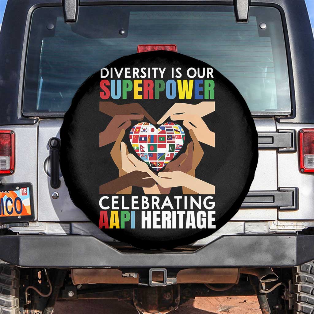 AAPI Heritage Month Spare Tire Cover Diversity Is Our Superpower Asian American and Pacific Islander Countries TS11 No hole Black Print Your Wear