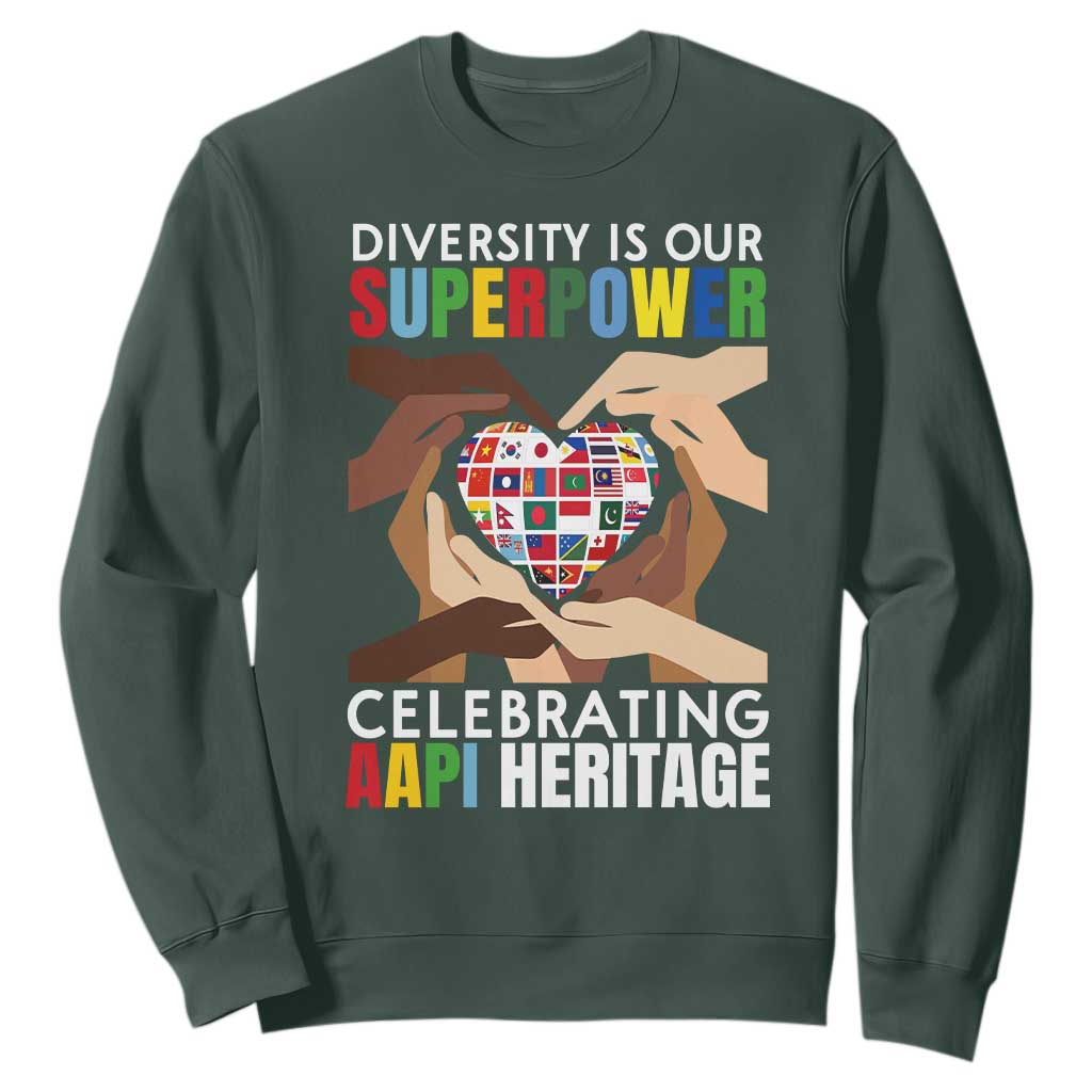 AAPI Heritage Month Sweatshirt Diversity Is Our Superpower Asian American and Pacific Islander Countries TS11 Dark Forest Green Print Your Wear