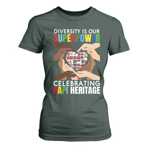 AAPI Heritage Month T Shirt For Women Diversity Is Our Superpower Asian American and Pacific Islander Countries TS11 Dark Forest Green Print Your Wear