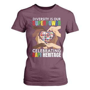 AAPI Heritage Month T Shirt For Women Diversity Is Our Superpower Asian American and Pacific Islander Countries TS11 Maroon Print Your Wear
