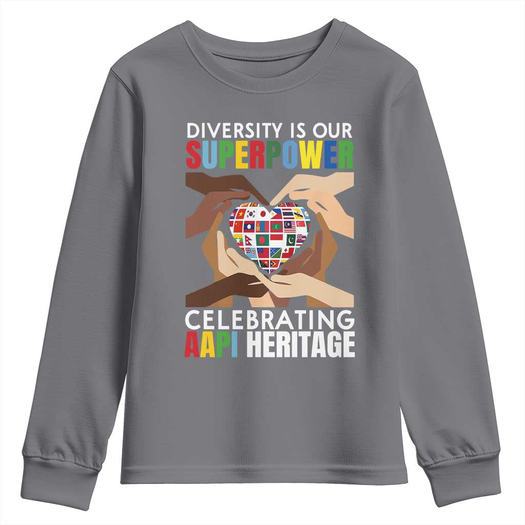 AAPI Heritage Month Youth Sweatshirt Diversity Is Our Superpower Asian American and Pacific Islander Countries TS11 Charcoal Print Your Wear