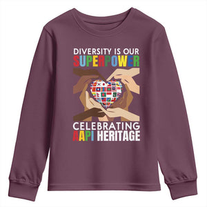 AAPI Heritage Month Youth Sweatshirt Diversity Is Our Superpower Asian American and Pacific Islander Countries TS11 Maroon Print Your Wear