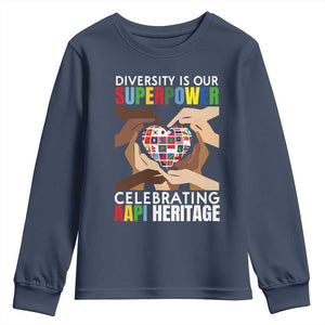 AAPI Heritage Month Youth Sweatshirt Diversity Is Our Superpower Asian American and Pacific Islander Countries TS11 Navy Print Your Wear