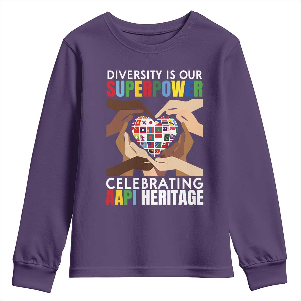 AAPI Heritage Month Youth Sweatshirt Diversity Is Our Superpower Asian American and Pacific Islander Countries TS11 Purple Print Your Wear