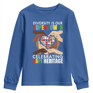 AAPI Heritage Month Youth Sweatshirt Diversity Is Our Superpower Asian American and Pacific Islander Countries TS11 Royal Blue Print Your Wear