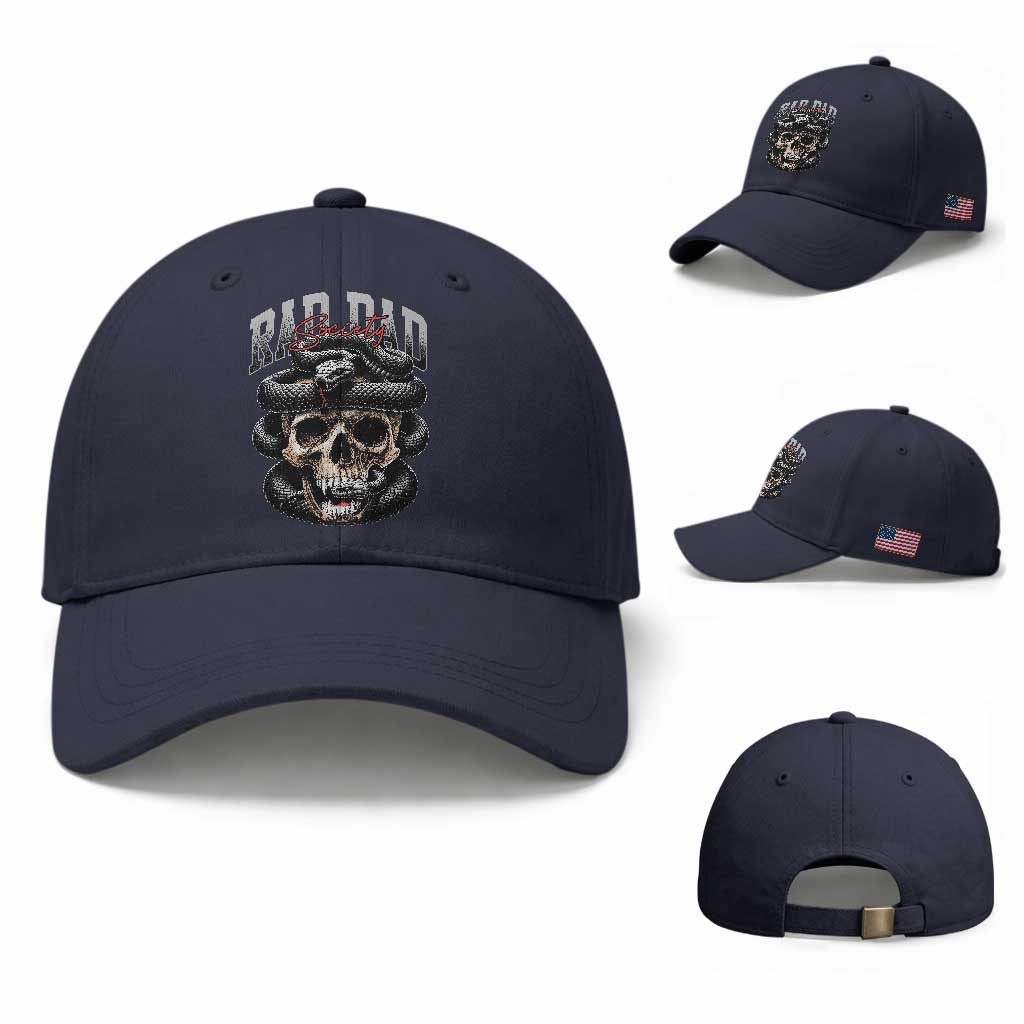 Funny Rad Dad Society Baseball Cap Dad Life Skull Snake Fathers Day TS11 Baseball Cap Universal Fit Navy Print Your Wear