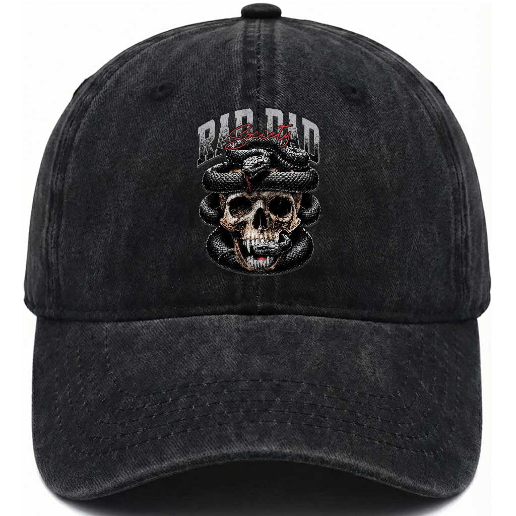 Funny Rad Dad Society Washed Cotton Baseball Cap Dad Life Skull Snake Fathers Day TS11 Print Your Wear