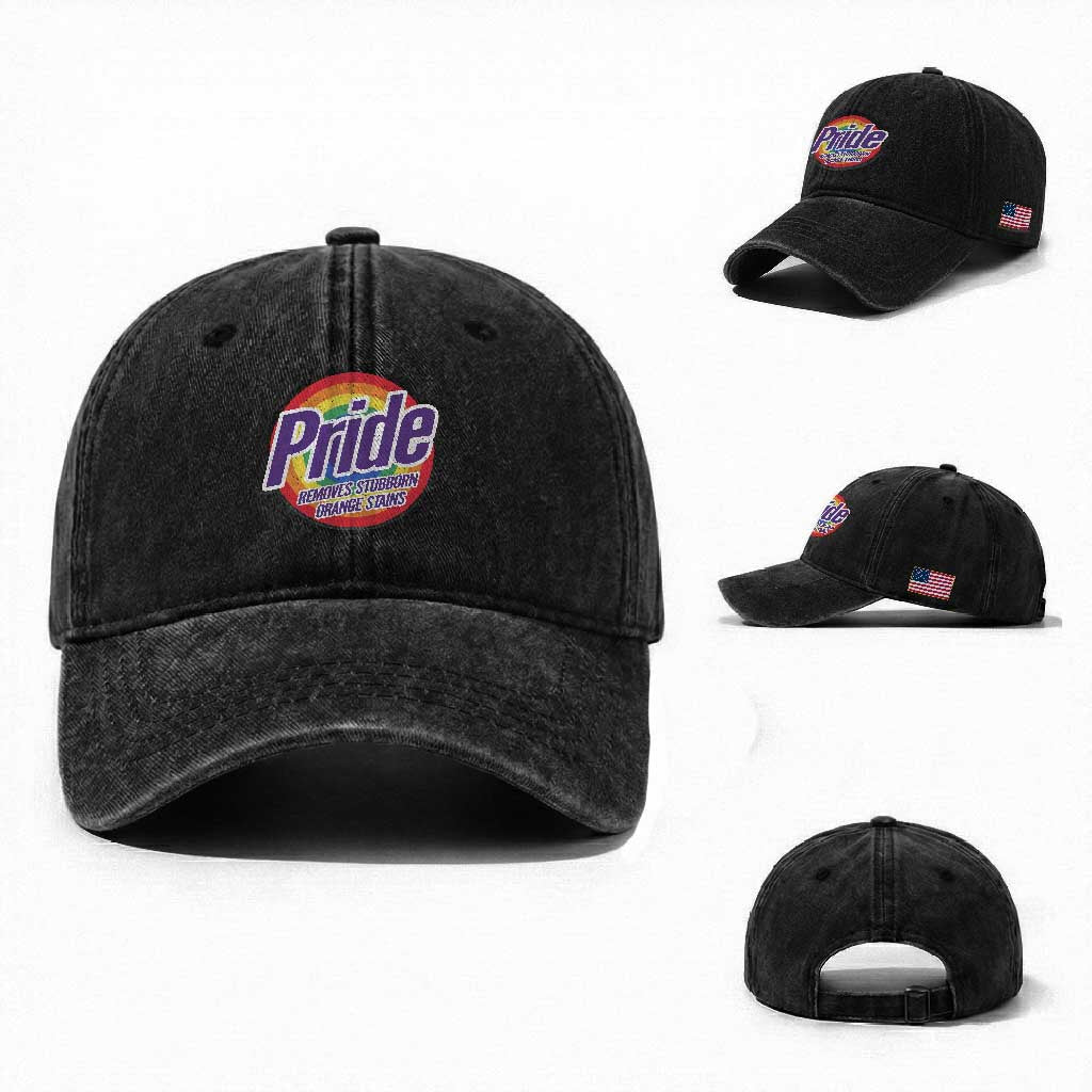 Funny Pride Removes Stubborn Orange Stains Washed Cotton Baseball Cap LGBTQ Pride Month TS11 Washed Cap Universal Fit Black Print Your Wear