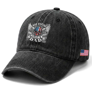 Funny One Badass Bonus Stepdad Washed Cotton Baseball Cap Bonus Dad Fathers Day American Flag Skull TS11 Print Your Wear