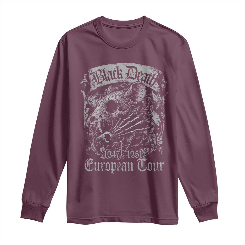 Black Death European Tour Long Sleeve Shirt Plague Rat Medieval History Gothic TS11 Maroon Print Your Wear