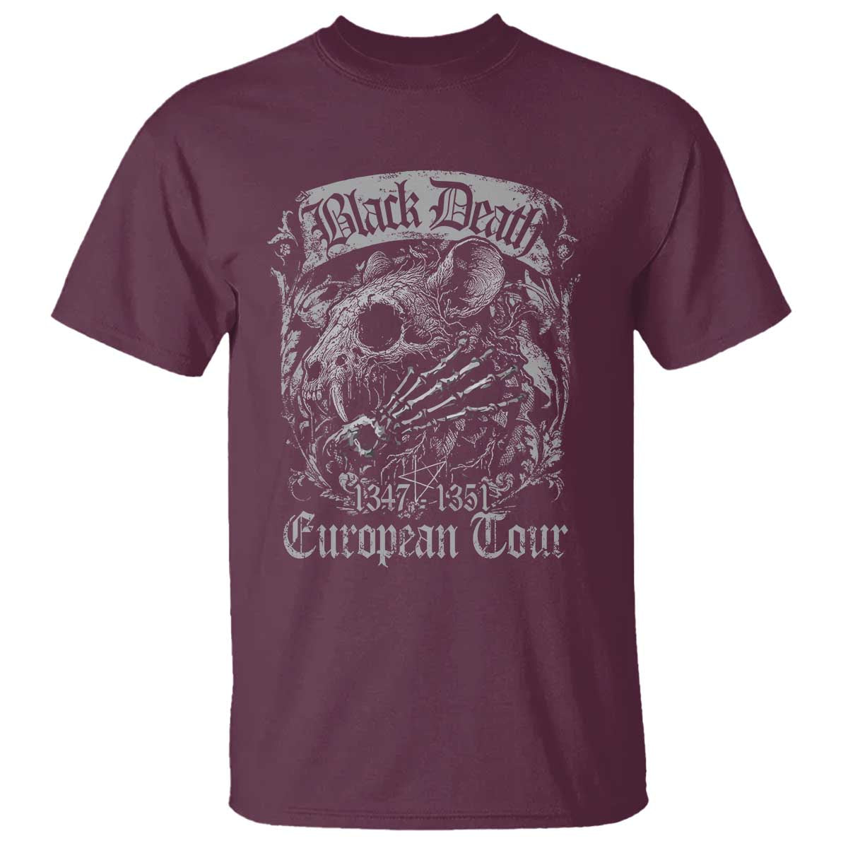 Black Death European Tour T Shirt Plague Rat Medieval History Gothic TS11 Maroon Print Your Wear