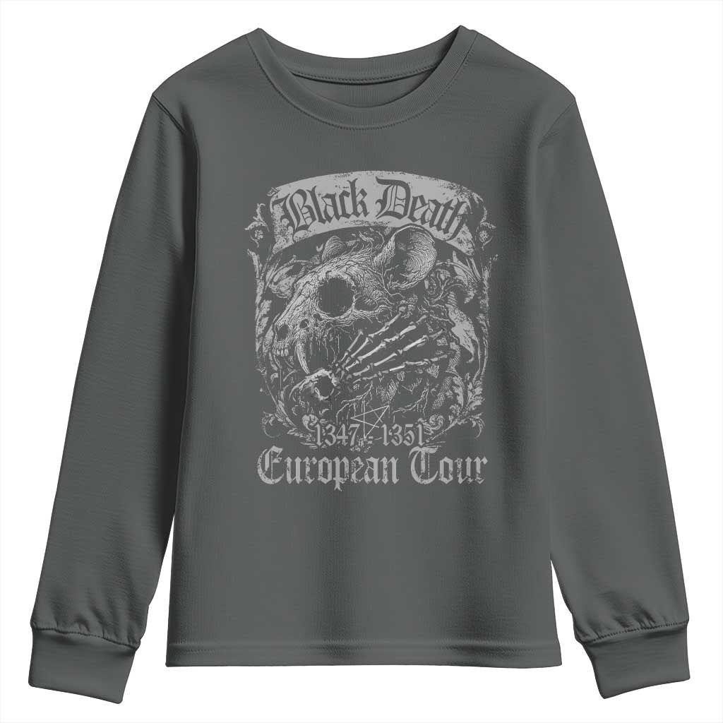 Black Death European Tour Youth Sweatshirt Plague Rat Medieval History Gothic TS11 Dark Heather Print Your Wear