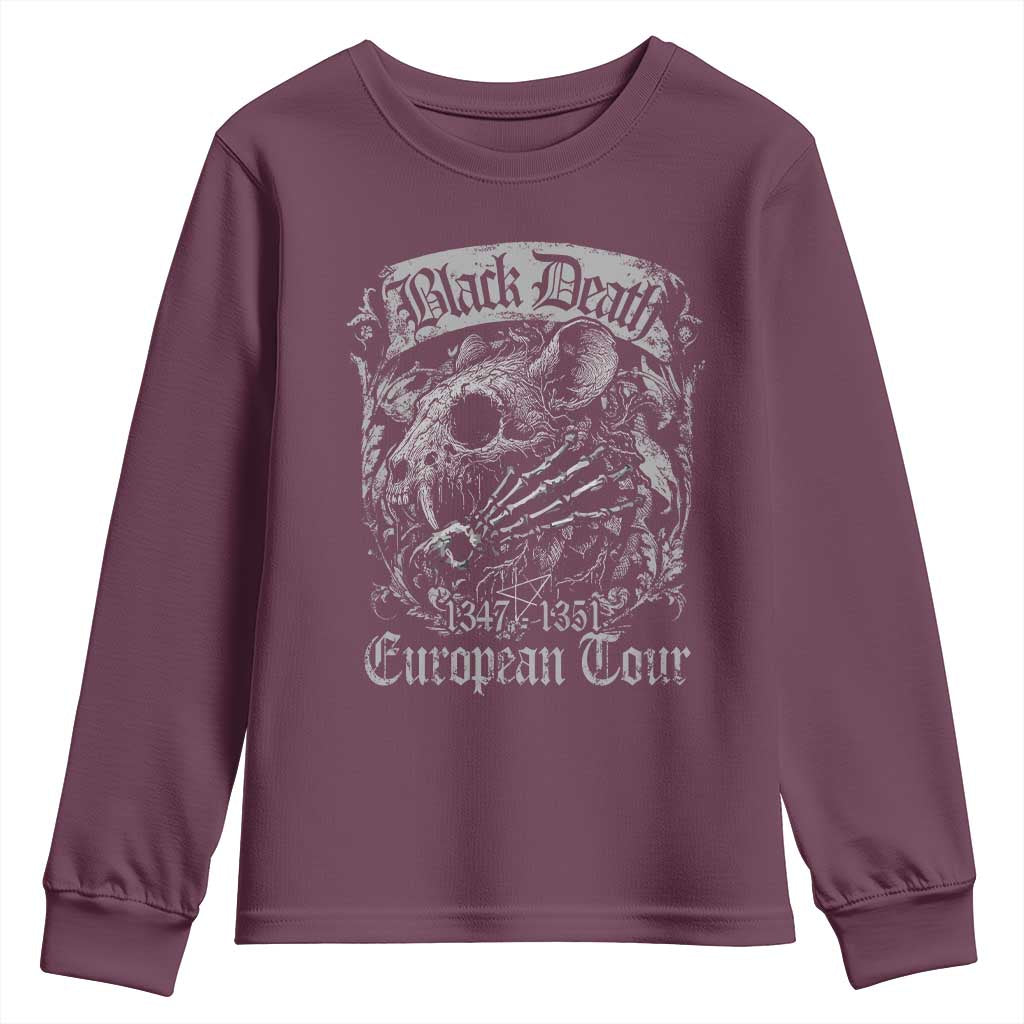 Black Death European Tour Youth Sweatshirt Plague Rat Medieval History Gothic TS11 Maroon Print Your Wear