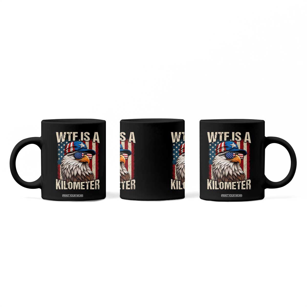 WTF Is A Kilometer Coffee Mug Bald Eagle 4th of July Funny USA Patriotic