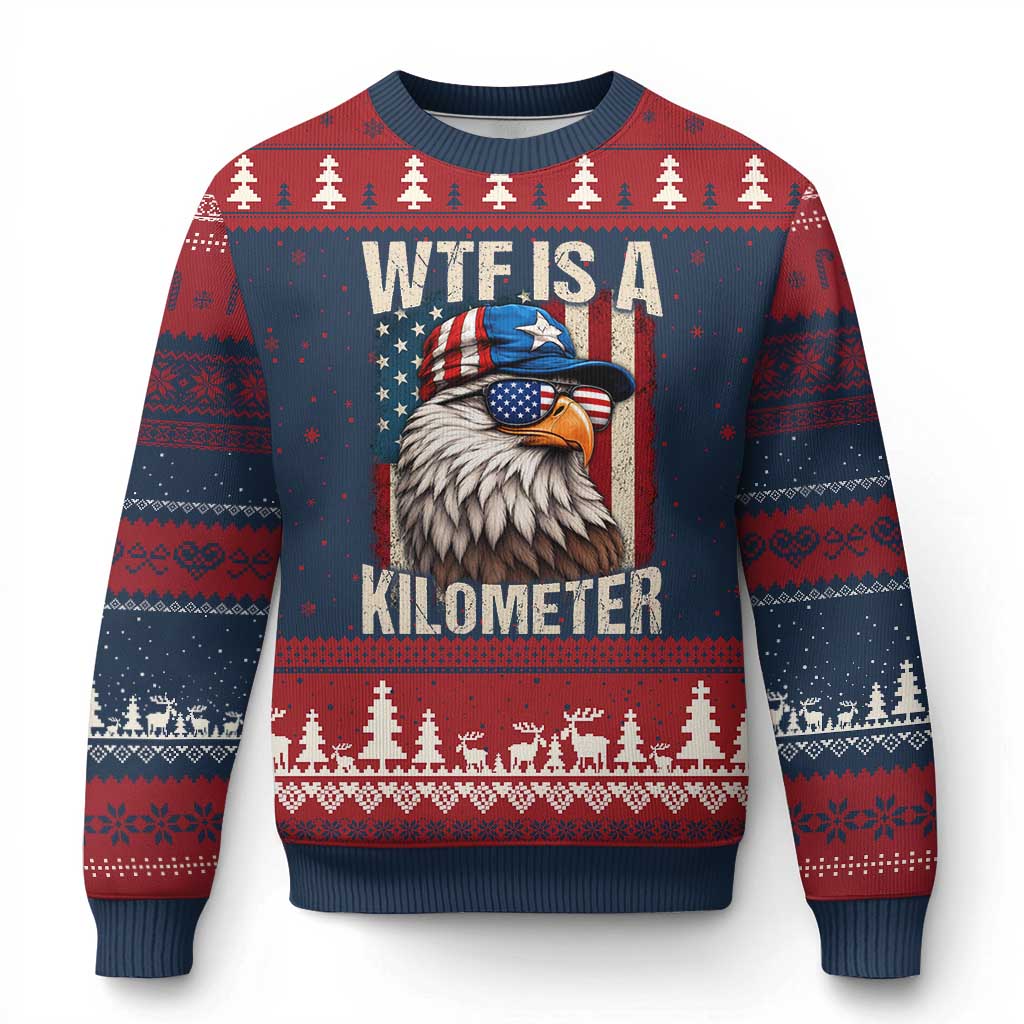 WTF Is A Kilometer Ugly Christmas Sweater Bald Eagle 4th of July Funny USA Patriotic