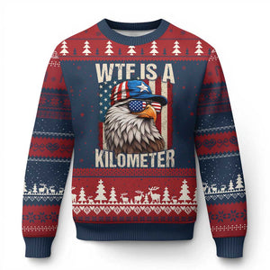 WTF Is A Kilometer Ugly Christmas Sweater Bald Eagle 4th of July Funny USA Patriotic