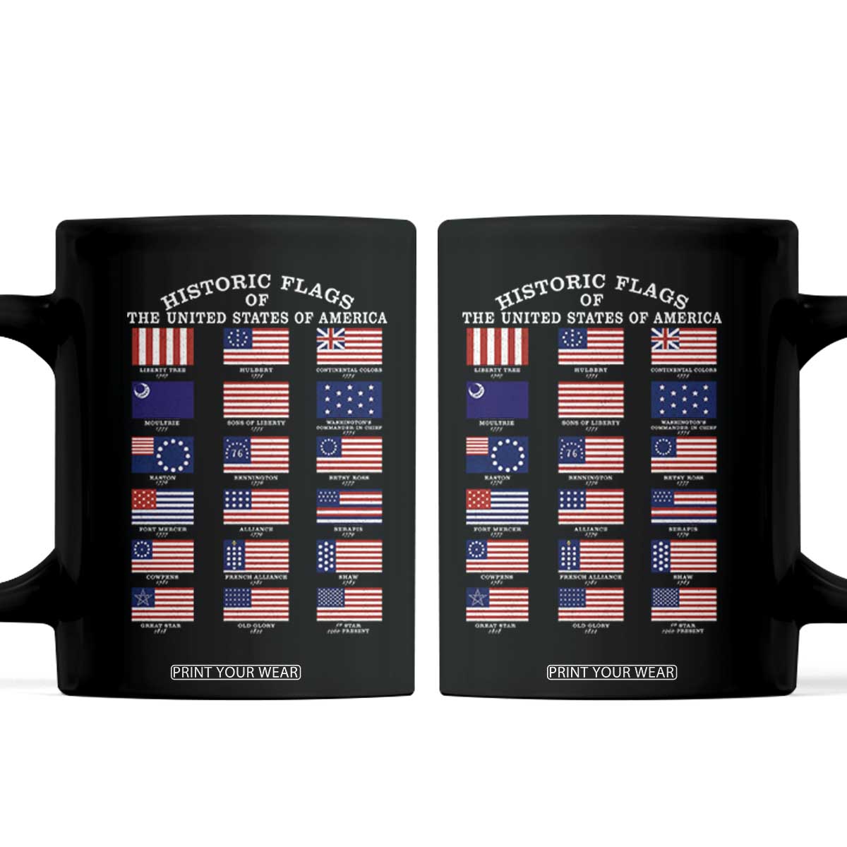 Historic Flags of The United States of America Coffee Mug US History 4th of July TS11 Black Print Your Wear
