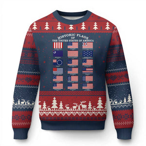 Historic Flags of The United States of America Ugly Christmas Sweater US History 4th of July