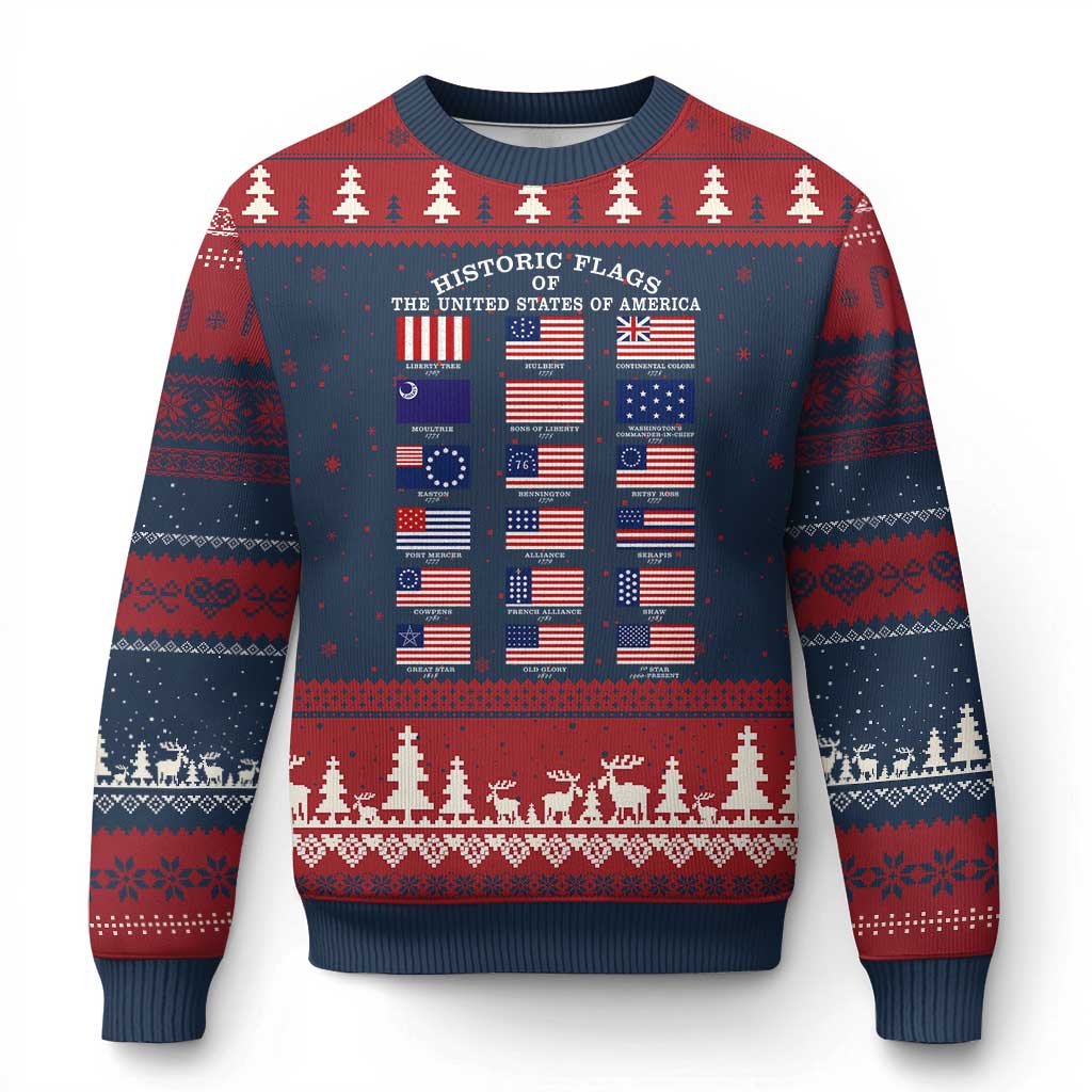 Historic Flags of The United States of America Ugly Christmas Sweater US History 4th of July TS11 Navy Red Print Your Wear