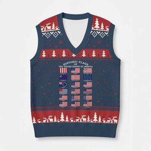 Historic Flags of The United States of America V-Neck Knit Sweater Vest US History 4th of July TS11 Navy Red Print Your Wear