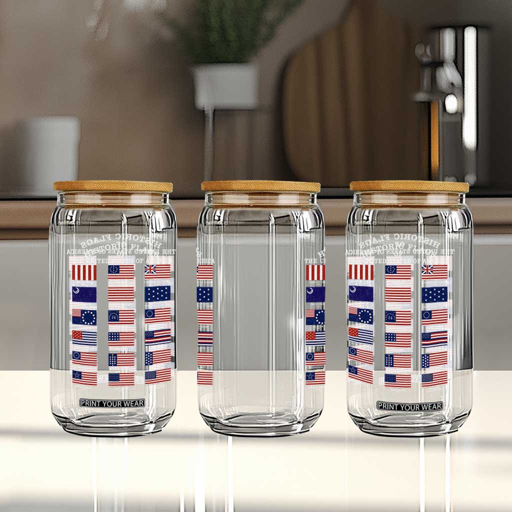 Historic Flags of The United States of America Glass Can US History 4th of July