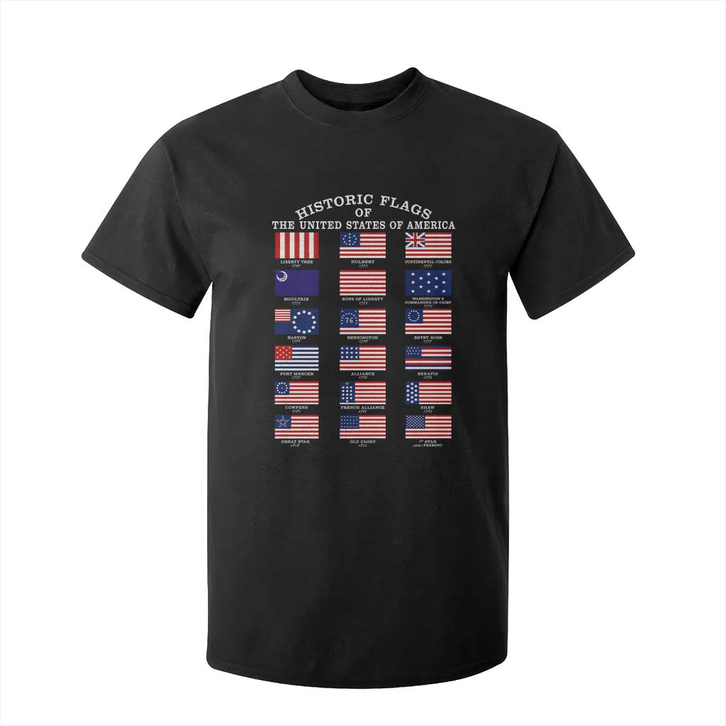 Historic Flags of The United States of America T Shirt For Kid US History 4th of July